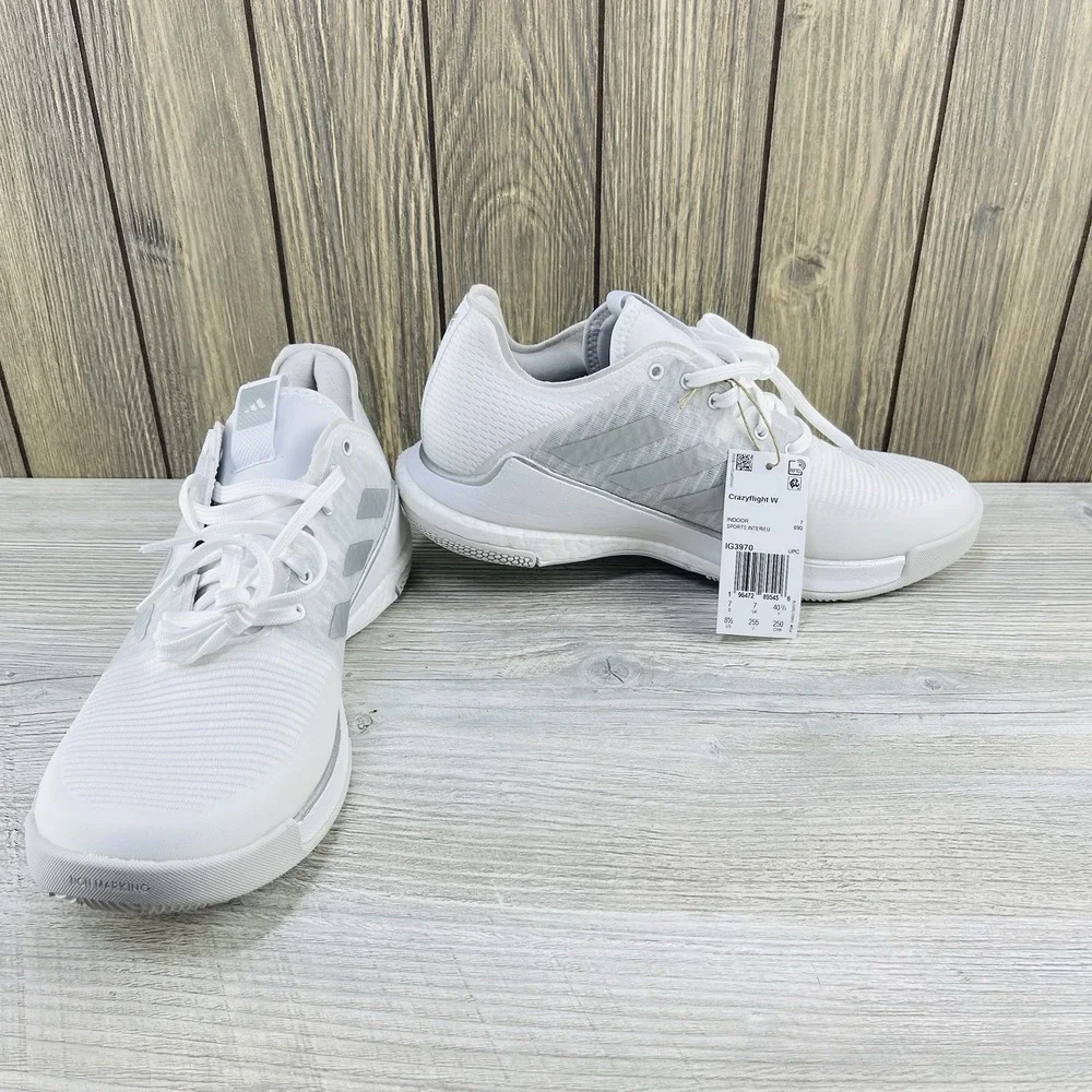 Adidas Crazyflight Volleyball Shoes White Silver Grey IG3970 Womens Size: 8.5 - Picture 1 of 16